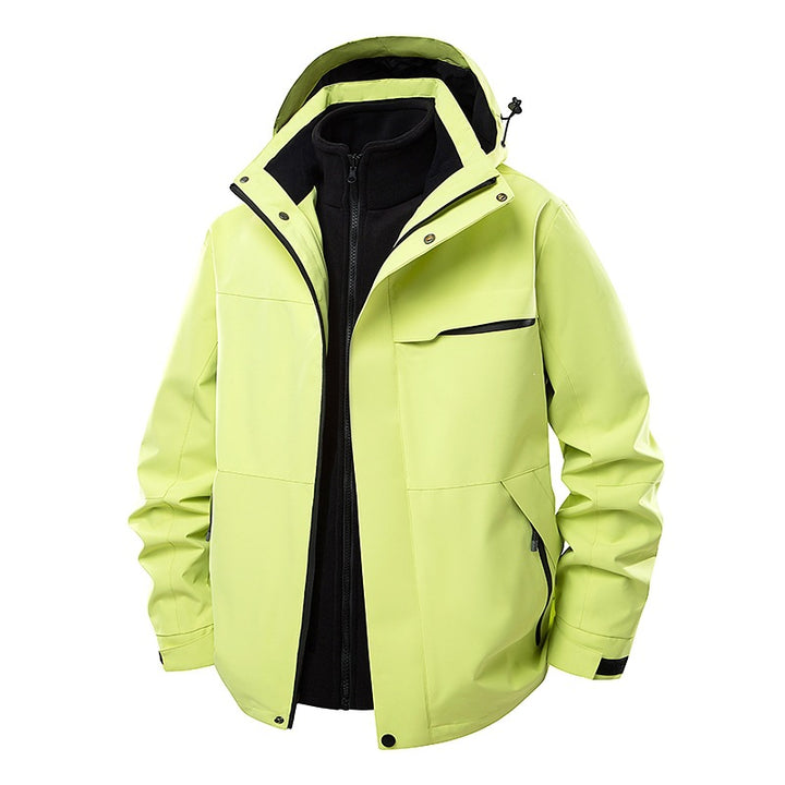 Herren zweilagige Funktions-Übergangsjacke mit abnehmbarer Fleece-Innenjacke, Kapuze & wasserabweisender Hülle Drune