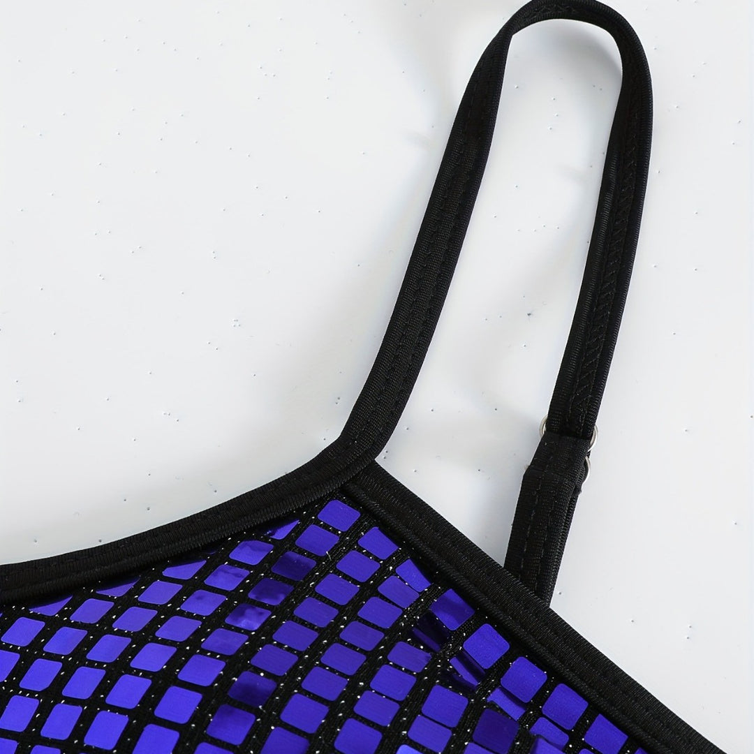 Damen Crop-Bikini-Top mit glitzerndem Netzdesign Drune
