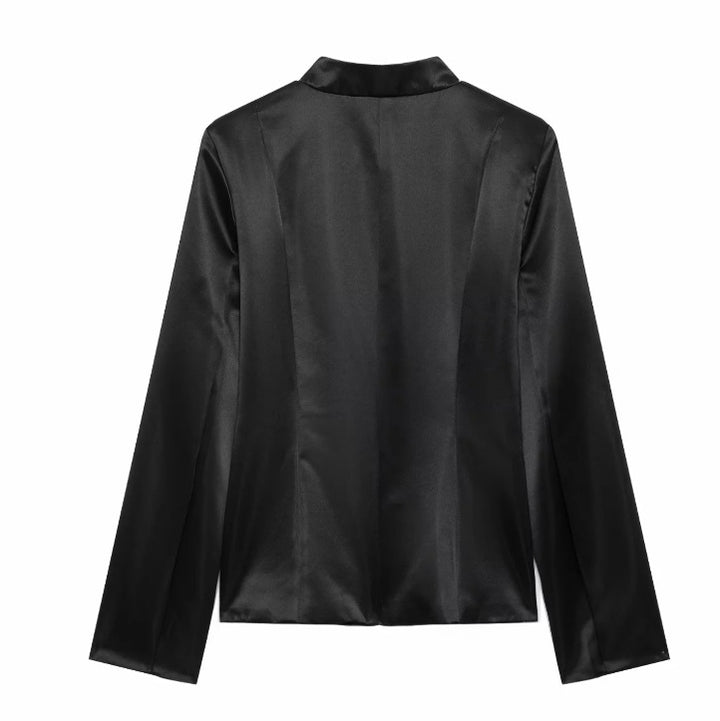 Damen Satinbluse mit Mandarinkragen und dekorativen Knotenverschlüssen Drune
