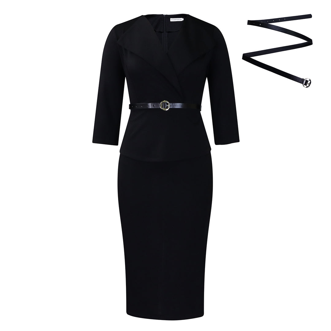 Damen stilvolles Business Kleid mit abnehmbaren Gürtel Drune