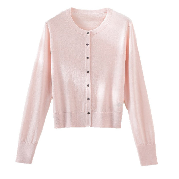 Damen Kurzgeschnittene Feinstrick-Cardigan mit Rundhalsausschnitt und tonaler Knopfleiste Drune