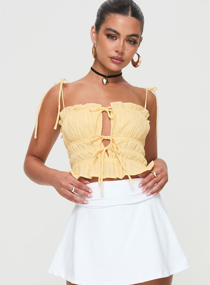 Damen Crop-Top mit dekorativem Kordelzug und Rüschendetails Drune