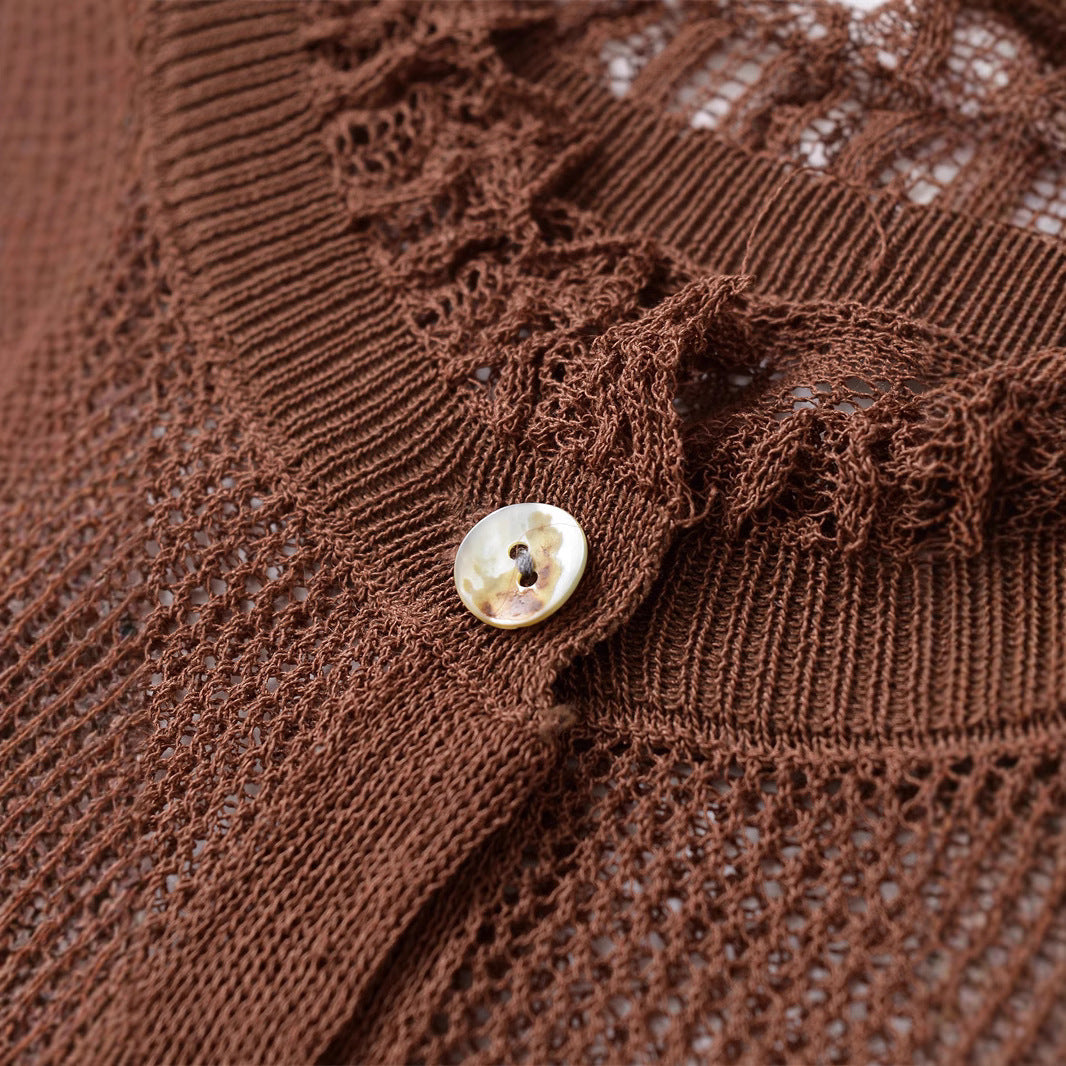Damen luftige Strickjacke mit fließendem Schnitt und Rüschendetails Drune