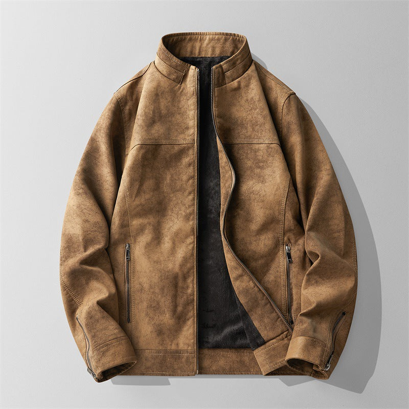 Herren Stilvolle Kunstlederjacke mit Stehkragen Drune