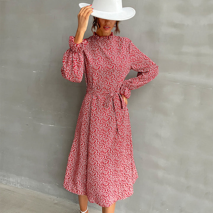 Damen Blumenmaxikleid mit Taillenknoten Drune