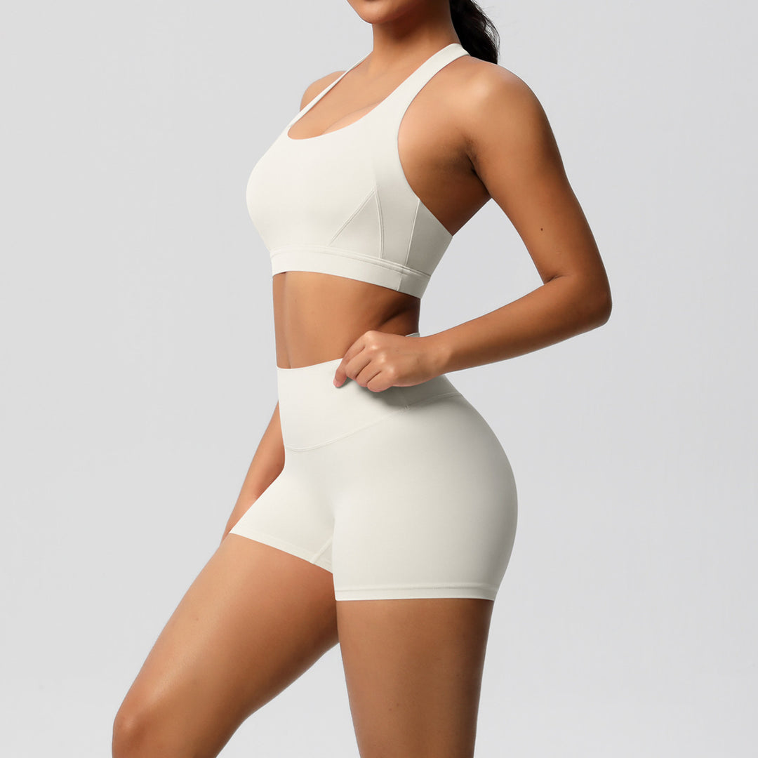 Damen Sport-BH und Hochbund-Shorts Set mit nahtloser Verarbeitung und atmungsaktiven Materialien Drune