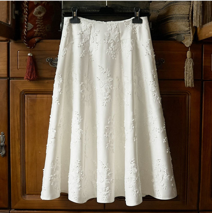 Damen Eleganter Maxirock mit floralem Relief Drune