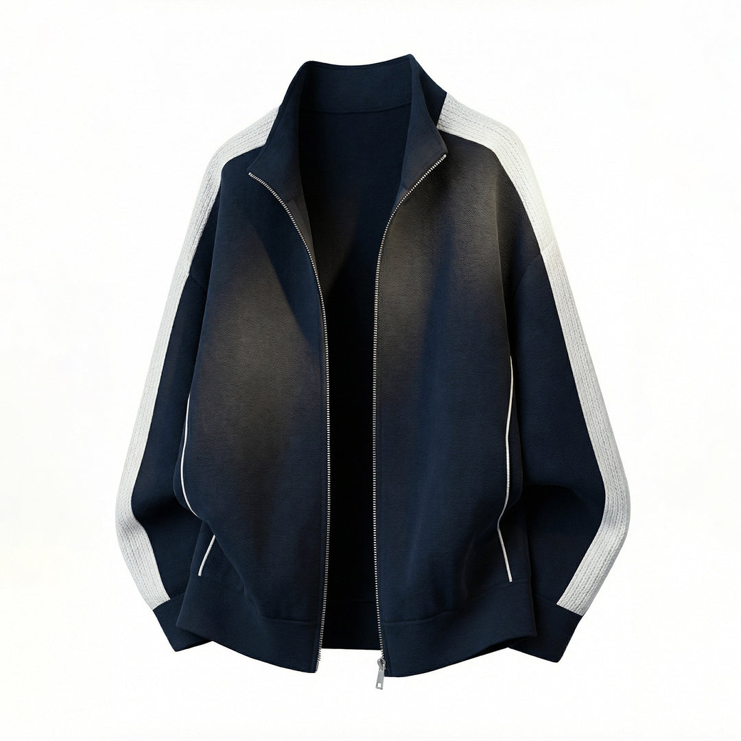 Herren Oversize-Zipjacke aus Fleece mit Stehkragen und strukturierten Ärmeleinsätzen Drune