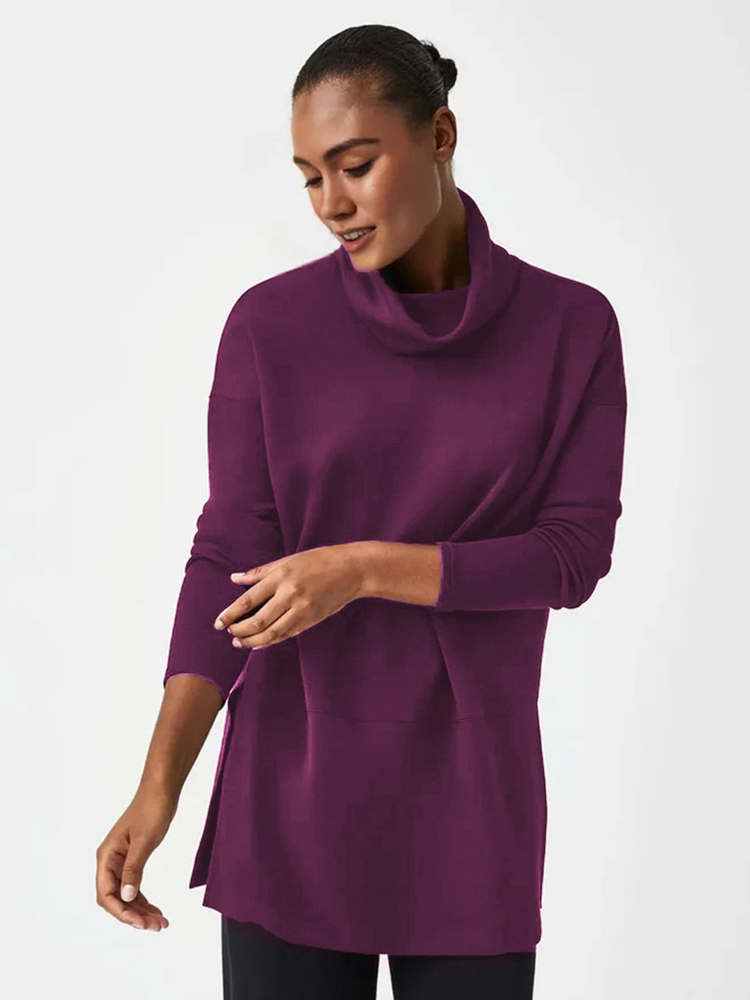 Damen Cozy Funnel Neck Tunika Pullover mit Übergrößen-Schnitt und seitlichen Schlitzen Drune