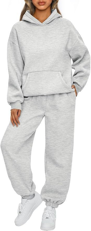 Damen nan luxuriöses Oversize-Loungewear-Set Kapuzenpullover mit Kängurutasche und weit geschnittene Jogginghose mit elastischen Knöchelabschlüssen Drune