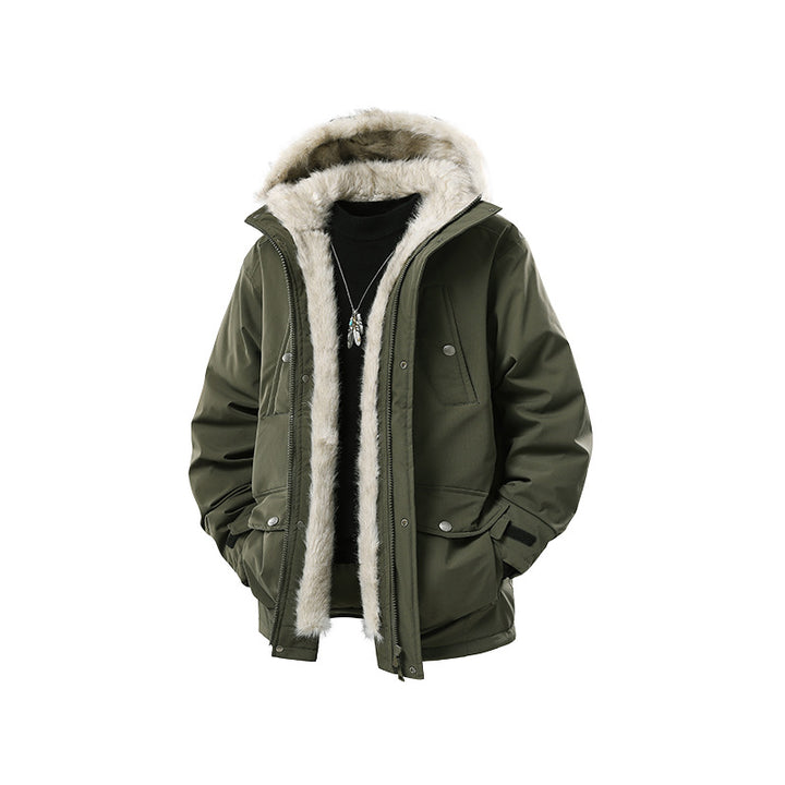 Herren Gefütterte Winterparka mit Kunstfellkapuze und Thermofutter, wind- und wasserabweisend Drune