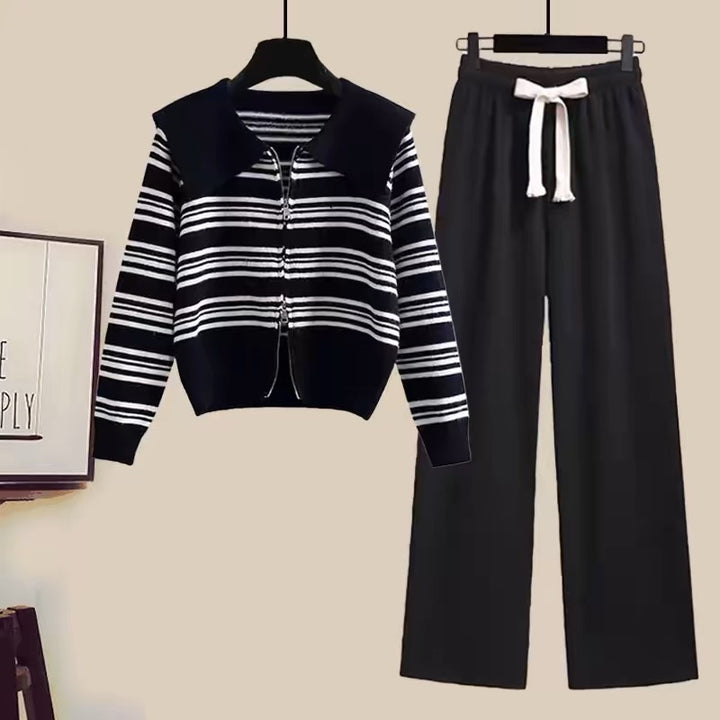 Damen Strickjacke mit Reißverschluss und weiten Hosen Drune