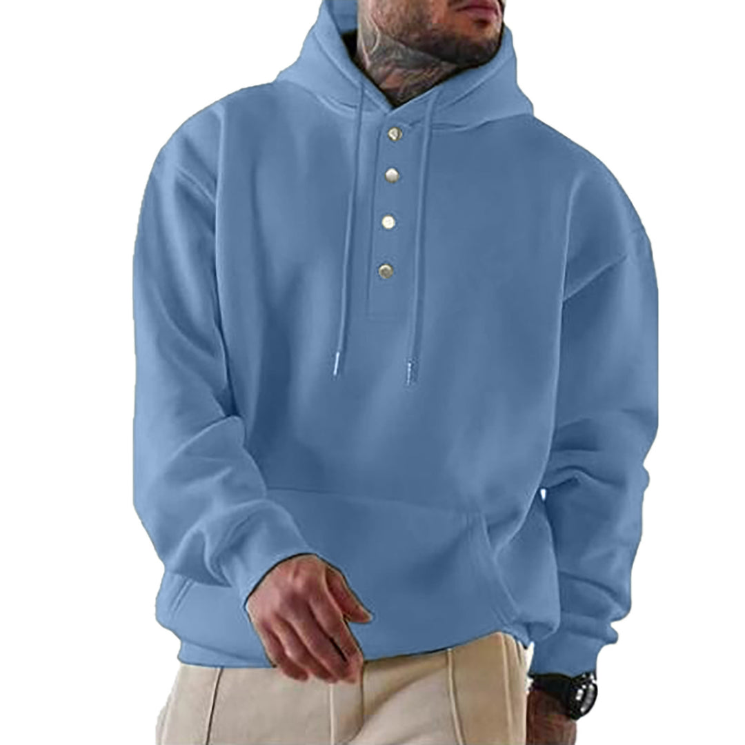 Herren Lässiger Hoodie mit Knopfleiste und Taschen Drune