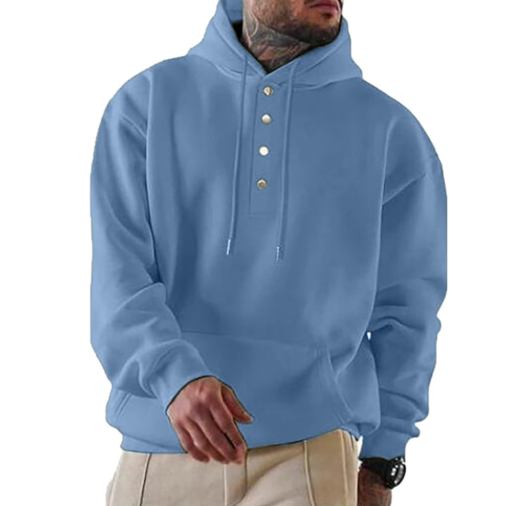 Herren Lässiger Hoodie mit Knopfleiste und Taschen Drune