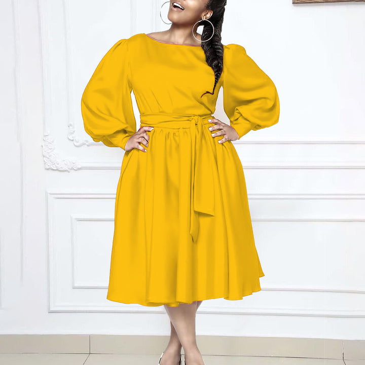 Damen Maxikleidung mit elegantem Wickelgürtel und voluminösen Ärmeln Drune