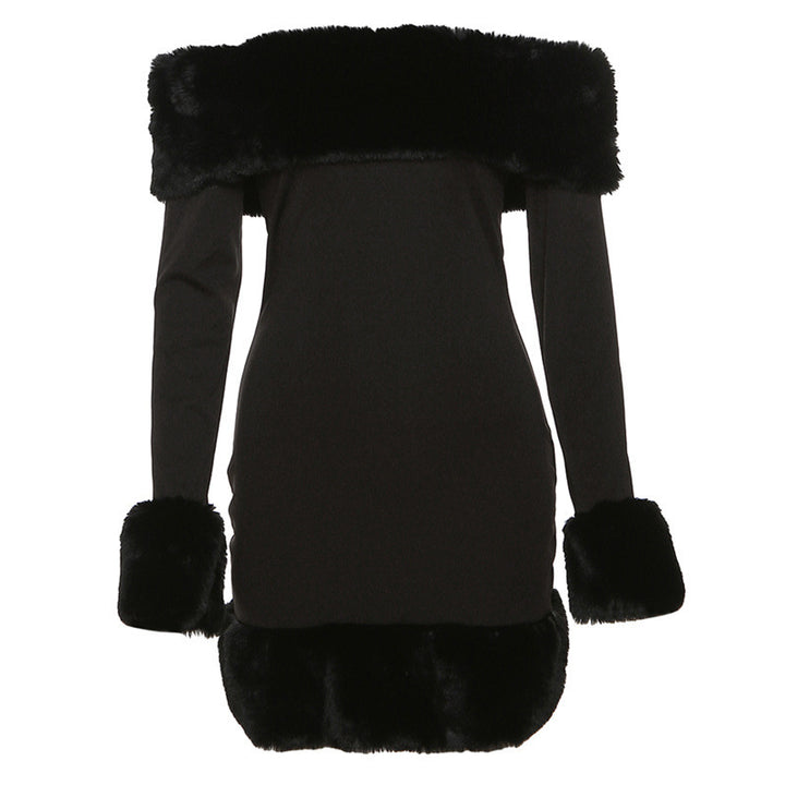 Damen Elegantes Oberteil mit Fellkragen und langen Ärmeln Drune