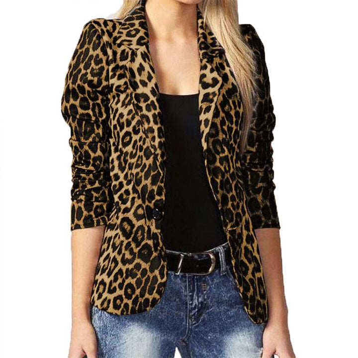 Damen Elegante Leopard-Muster Blazerjacke mit tailliertem Schnitt Drune