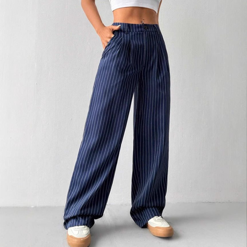 Damen Elegante und weite Stoffhose mit Streifenmuster Drune