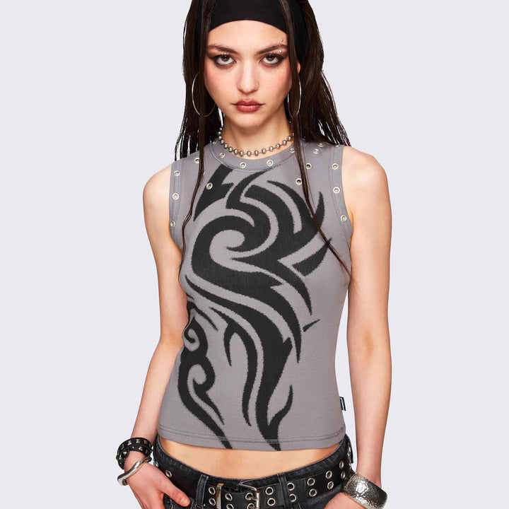 Damen Figurbetontes Top mit grafischem Design Drune
