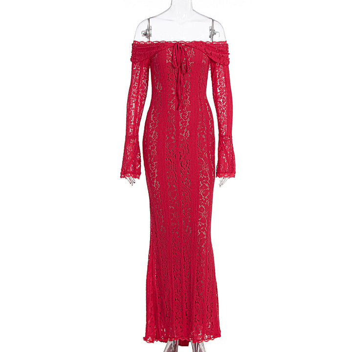 Damen Elegantes Spitzenkleid im figurbetonten Schnitt mit Off-Shoulder Design Drune
