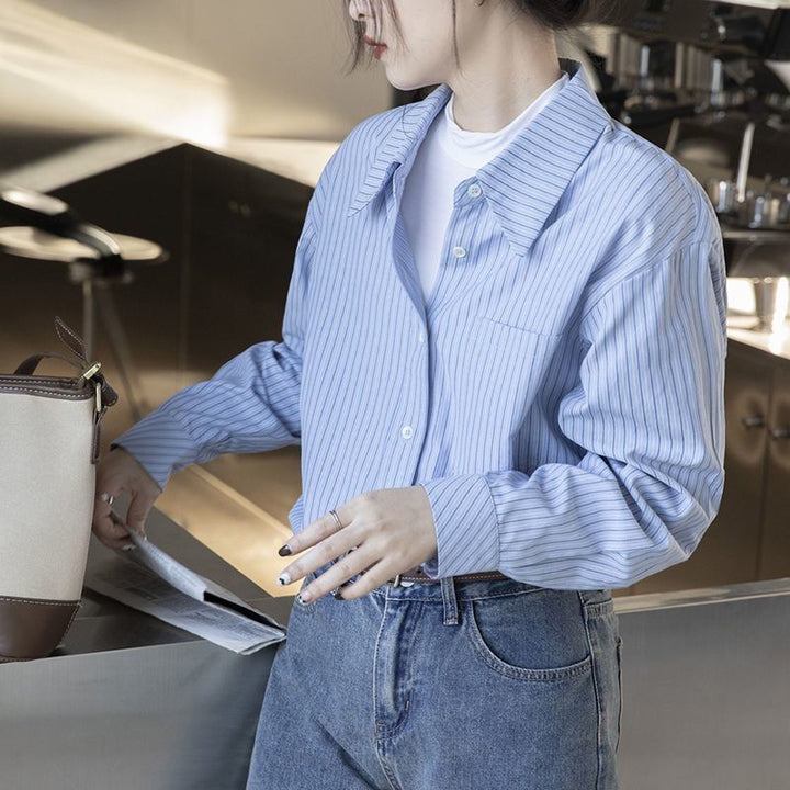 Damen lässige Hemdbluse mit feinen Streifen Drune