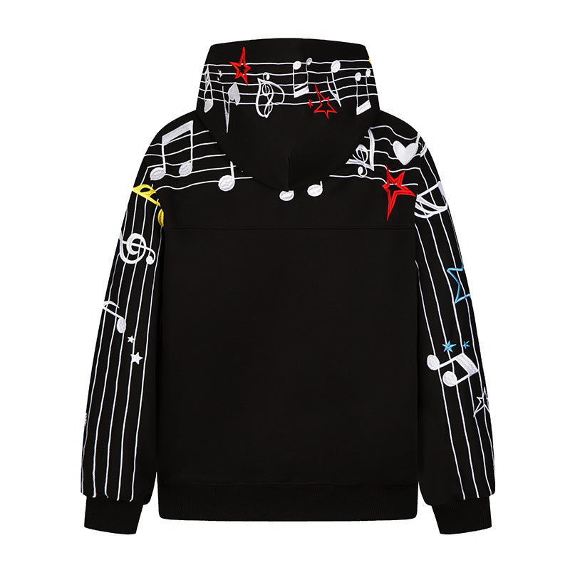 Damen Kapuzen-Sweatshirt mit musikalischem Noten- und Sternprint, relaxed Fit Drune