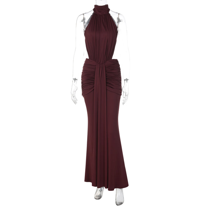 Damen Elegantes Maxikleid mit hochgeschlossenem Kragen und raffiniertem Drapé Drune
