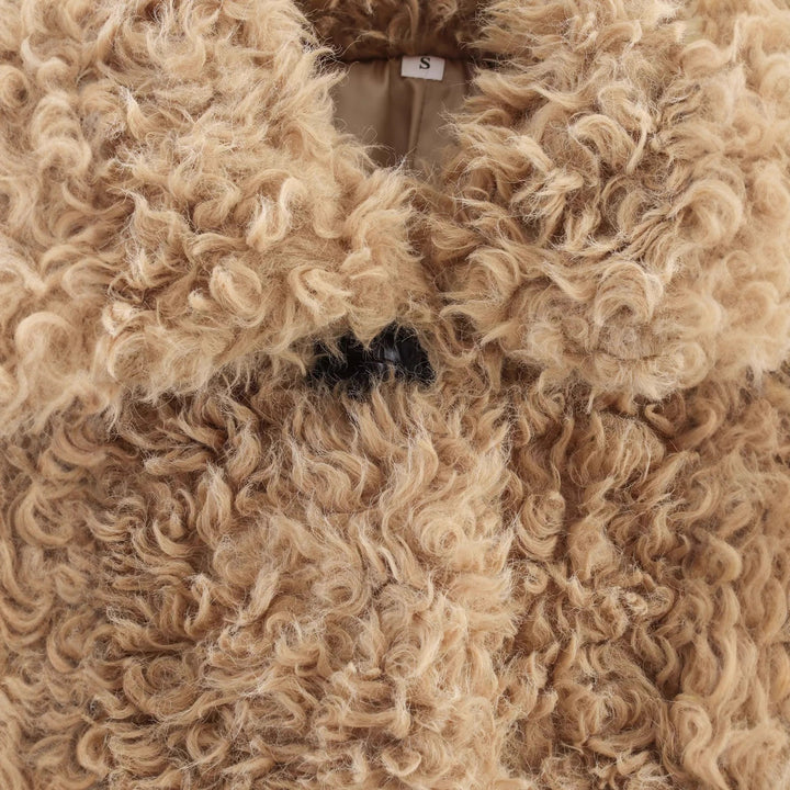 Damen nan kurze Bouclé-Teddyjacke mit lockiger Webstruktur Hemdkragen und Knopfverschluss Drune