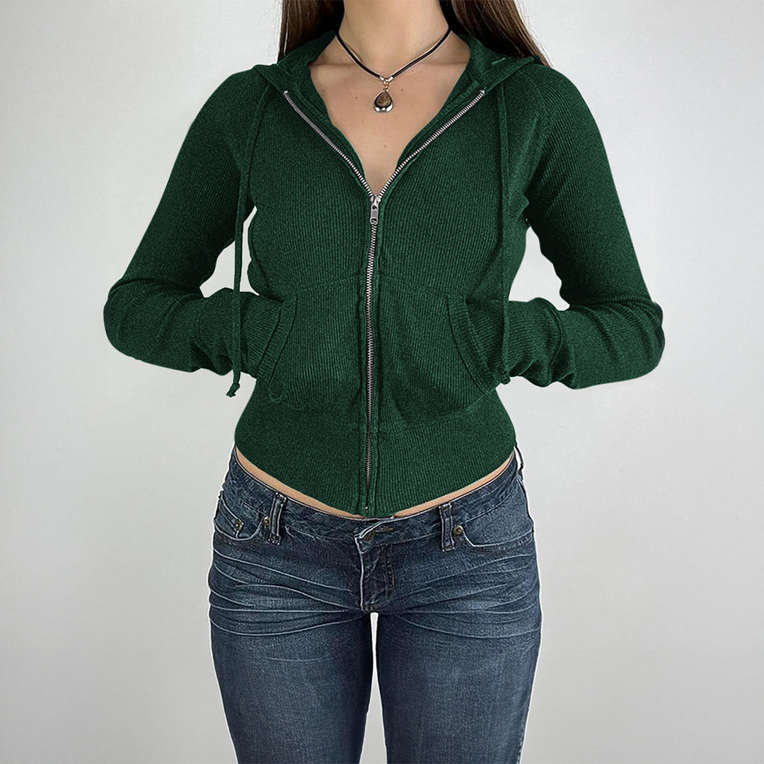 Damen nan schmal geschnittene Feinstrick-Hoodiejacke mit Metallzipper, Kängurutaschen und Daumenlochbündchen Drune