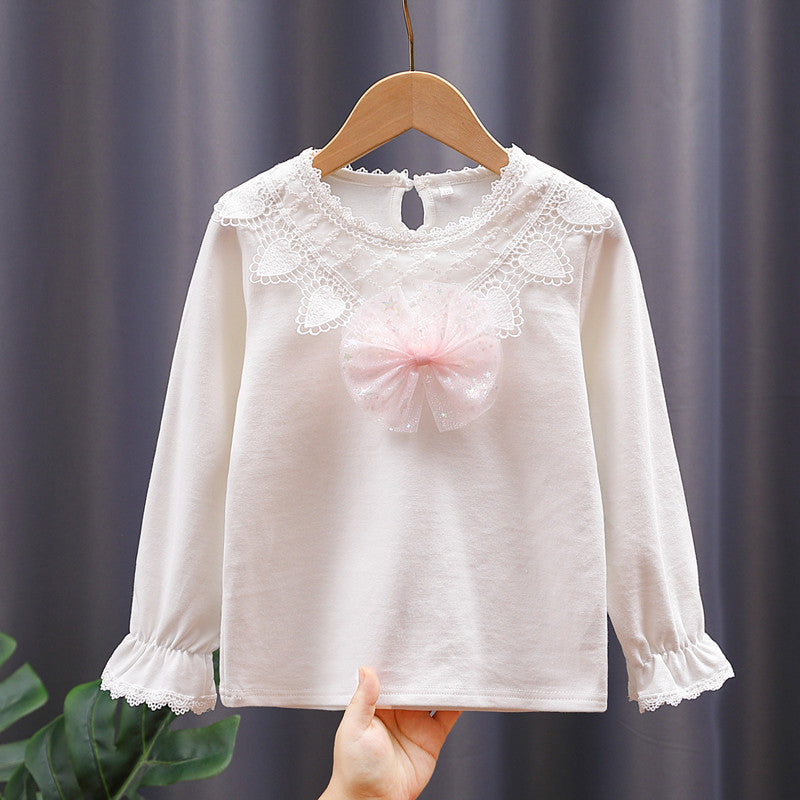 Mädchen Langarmshirt mit niedlicher Spitzenverzierung und Schleifendekor Drune
