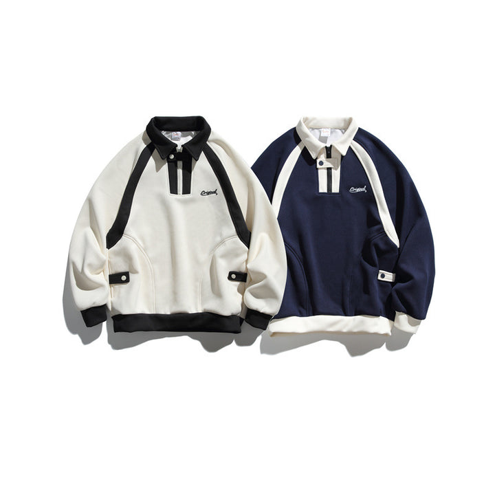 Unisex Oversize Halfzip-Sweatshirt mit kontrastierendem Hemdkragen und Raglanärmeln Drune