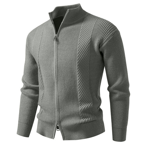 Herren modische Strickjacke mit Stehkragen und durchgehendem Reißverschluss Drune