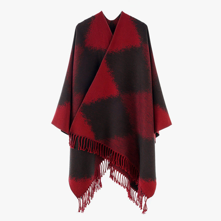 Damen Kaschmiroptik-Cape im Kimono-Schnitt mit feinem Fransensaum Drune