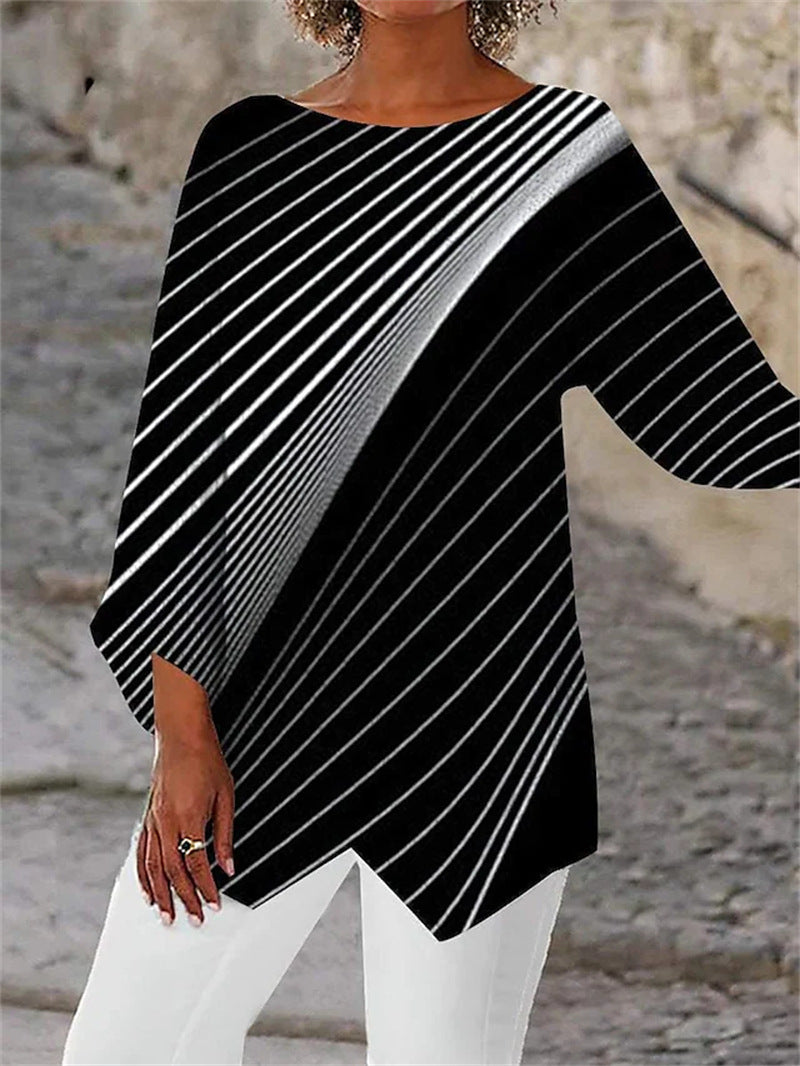 Damen asymmetrisches A-Linien-Tunika mit ornamentalem Druck und spitzem Saum Drune