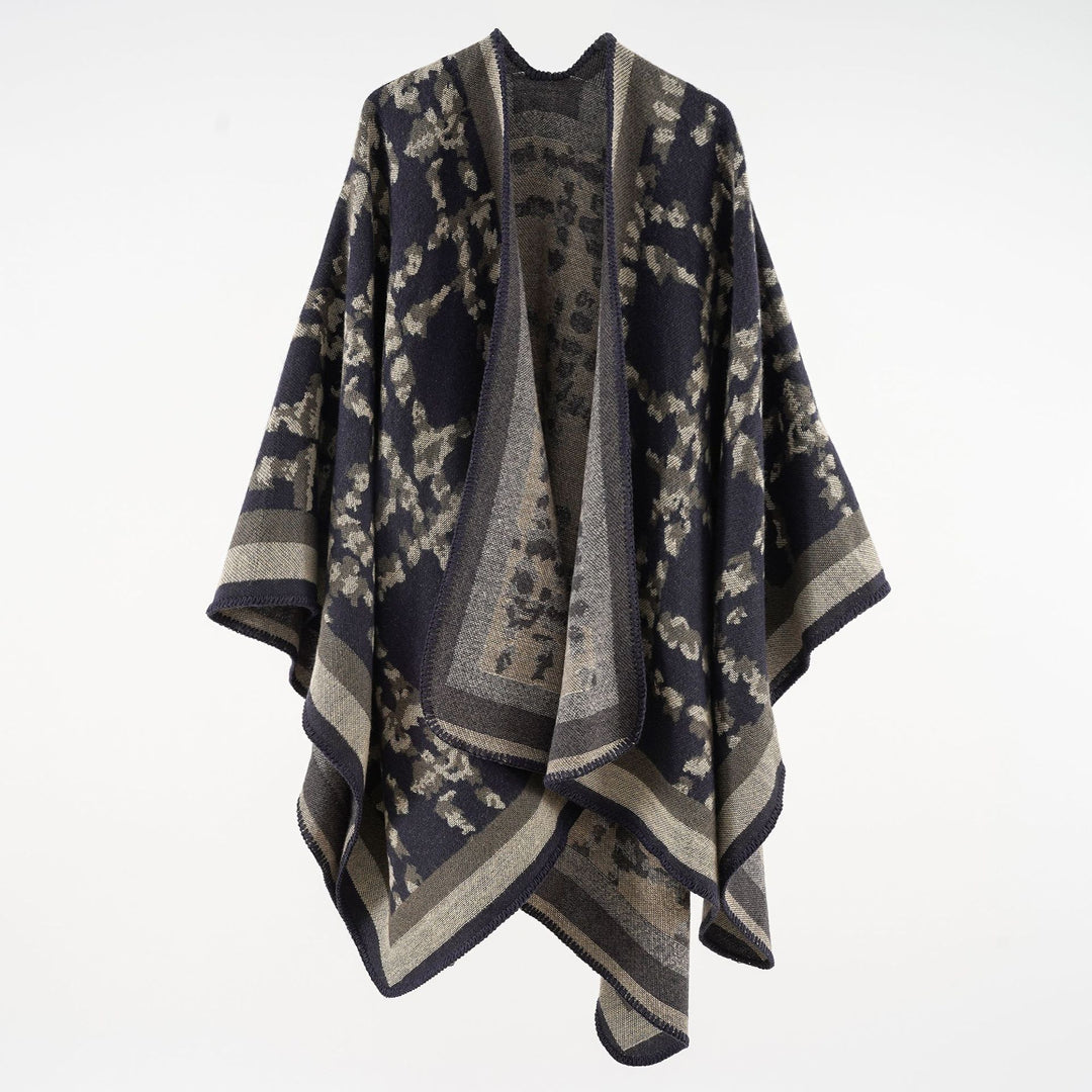 Damen Wollmix-Umhang mit jacquardgewebtem Aquarelldruck und offener Kimono-Silhouette Drune