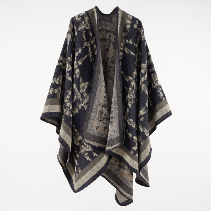 Damen Wollmix-Umhang mit jacquardgewebtem Aquarelldruck und offener Kimono-Silhouette Drune