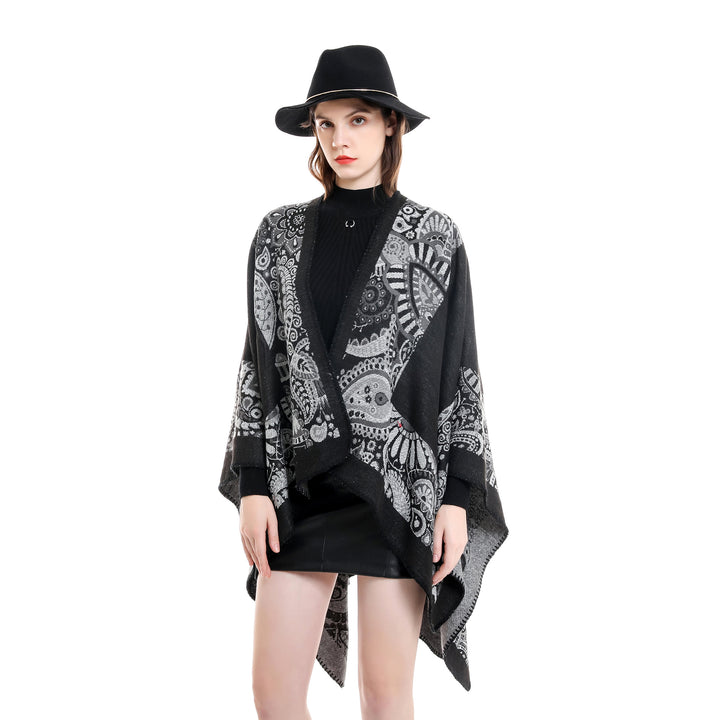 Damen Jacquard-Überwurf mit Paisley-Muster und offenem Kimono-Fall Drune