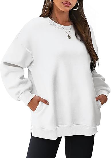 Damen nan lässiger Oversize-Sweatpullover mit seitlichen Eingrifftaschen, geripptem Saum und überschnittener Schulter Drune