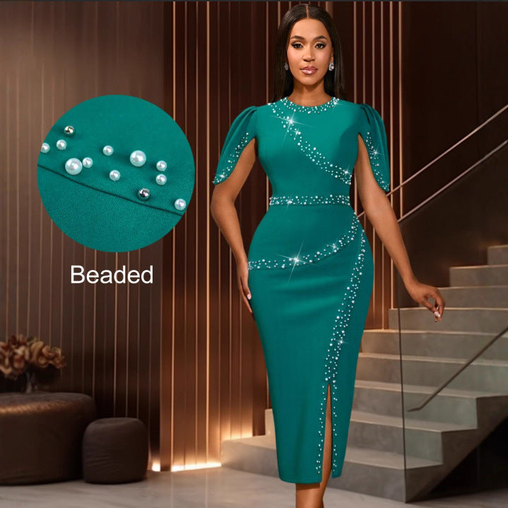 Damen elegantes Abendkleid mit glitzernden Akzenten und seitlichem Schlitz Drune