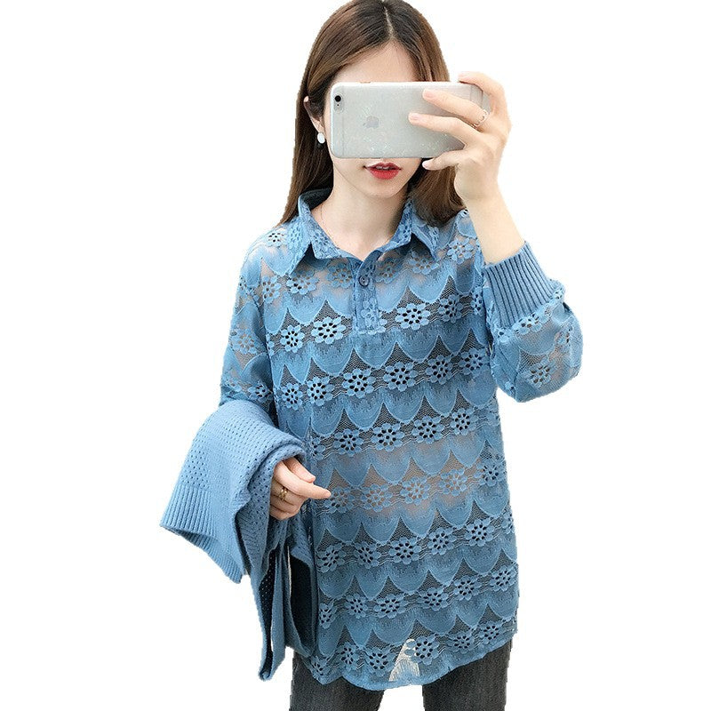 Damen Verspielter Strickpullover mit Spitzenapplikation Drune