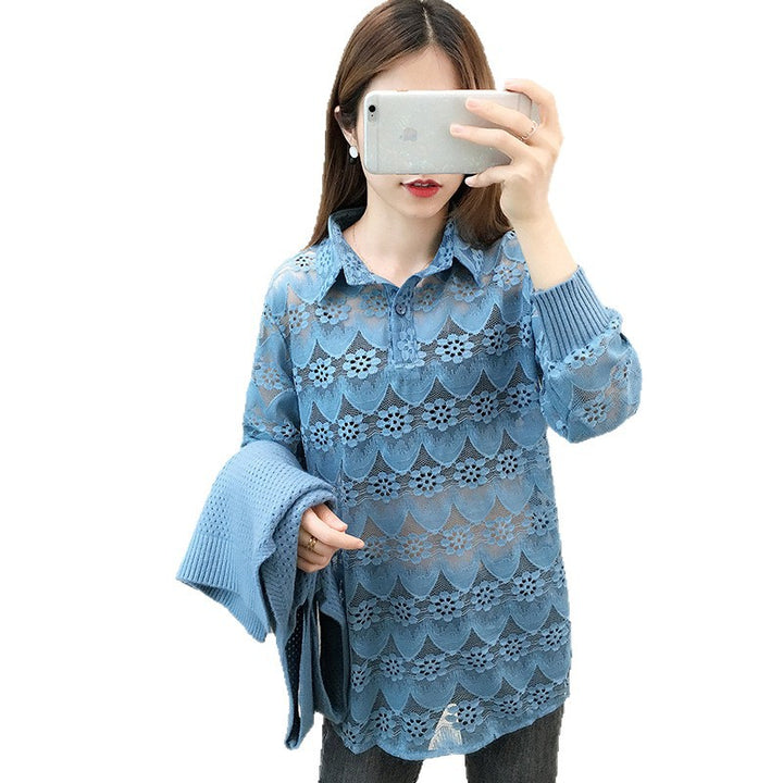 Damen Verspielter Strickpullover mit Spitzenapplikation Drune