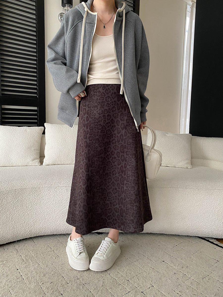 Damen Eleganter Maxirock mit Leopardenmuster und fließendem Schnitt Drune