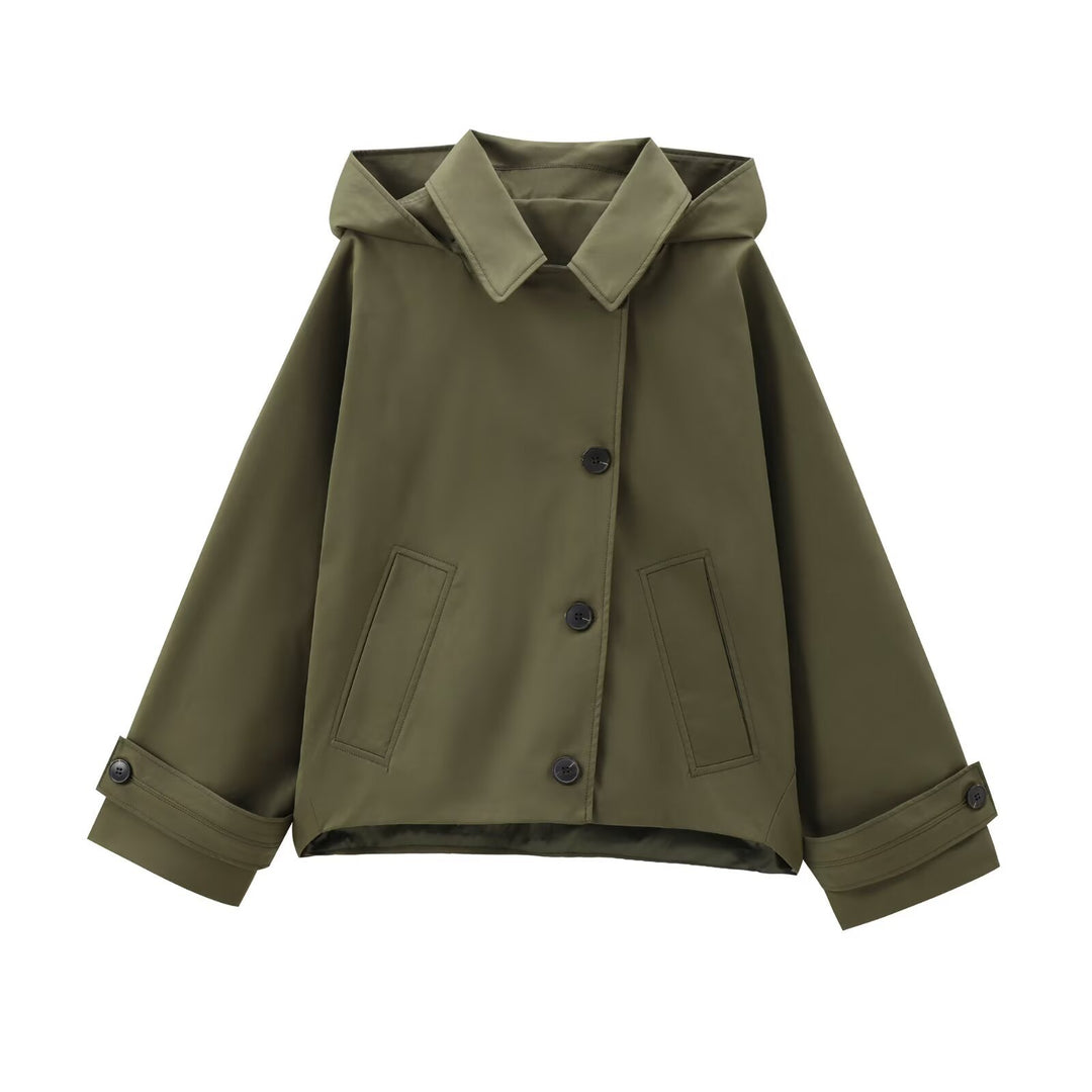 Damen Kurzjacke mit übergroßer Kapuze, kastiger Silhouette und Umschlagmanschetten Drune