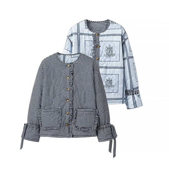 Damen Steppjacke mit gerafften Ärmeln und dekorativen Druckknöpfen Drune