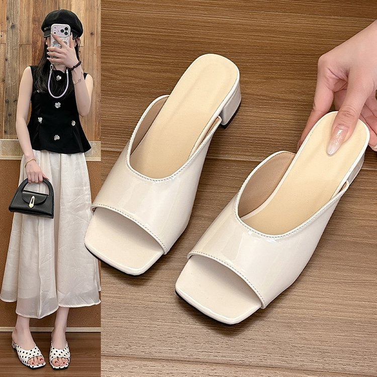Damen elegante Mules mit offenem Zehenbereich und niedrigem Blockabsatz Drune