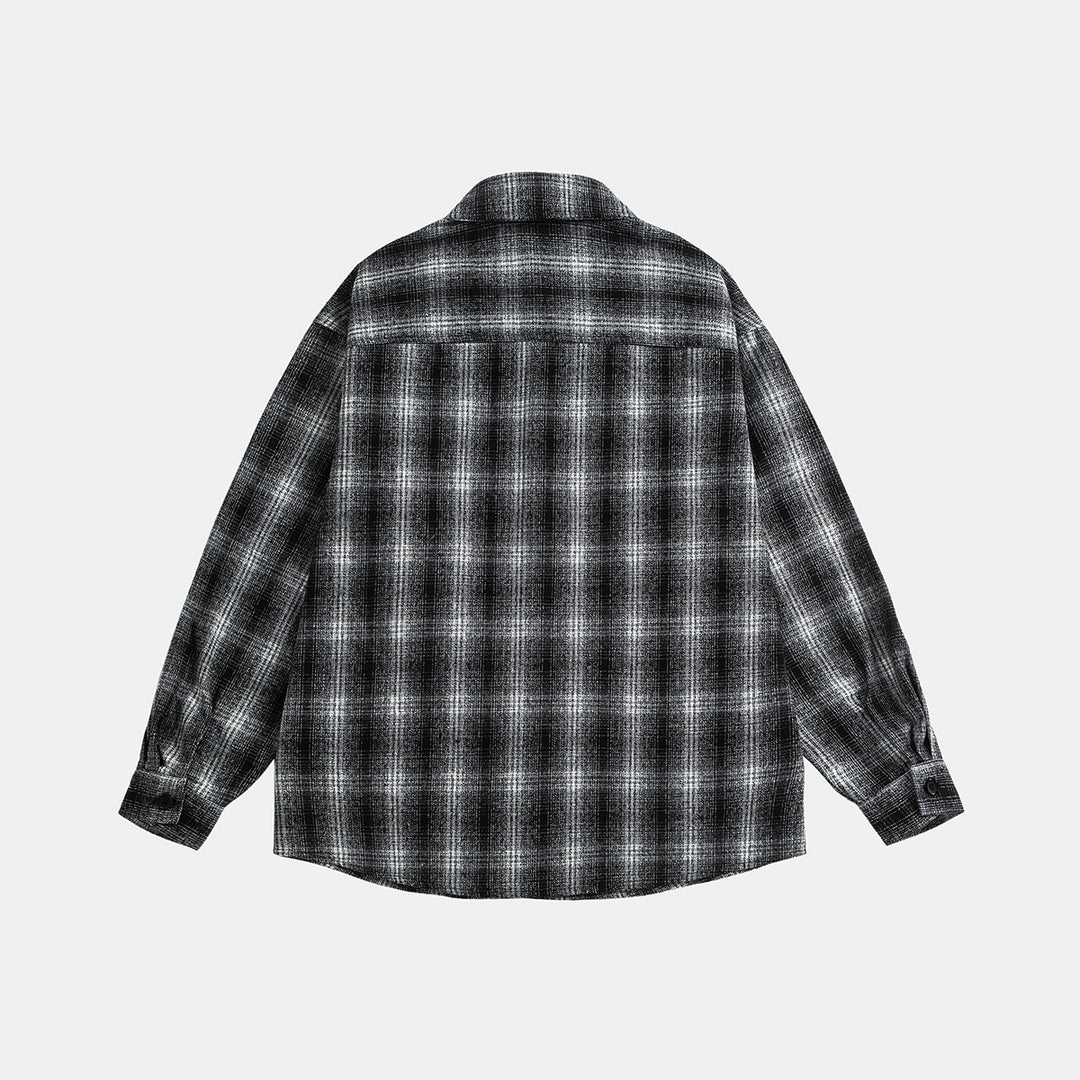 Unisex Kariertes Overshirt‑Jacke im Flanelllook mit Brustpattentaschen Drune