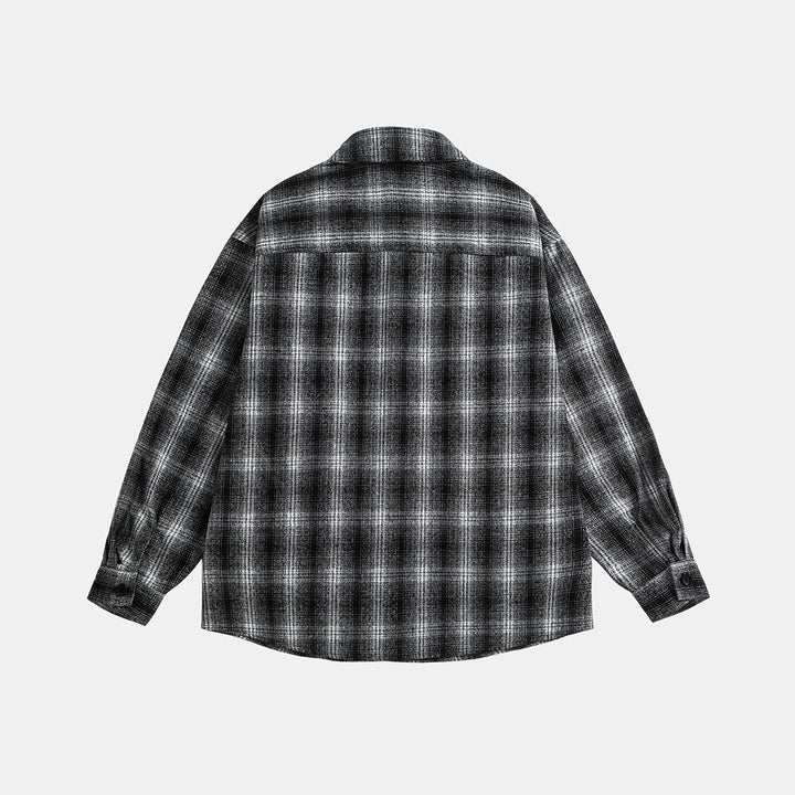 Unisex Kariertes Overshirt‑Jacke im Flanelllook mit Brustpattentaschen Drune