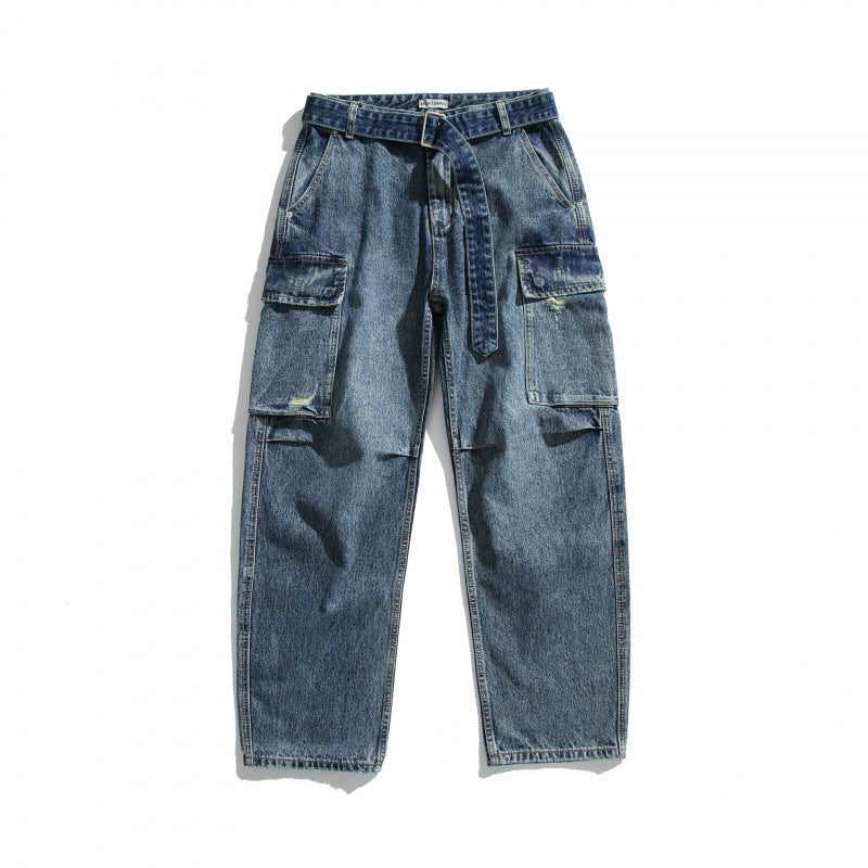 Damen Cargo-Jeans mit hohem Bund, weitem Relaxed-Fit und abnehmbarem Denim-Gürtel Drune