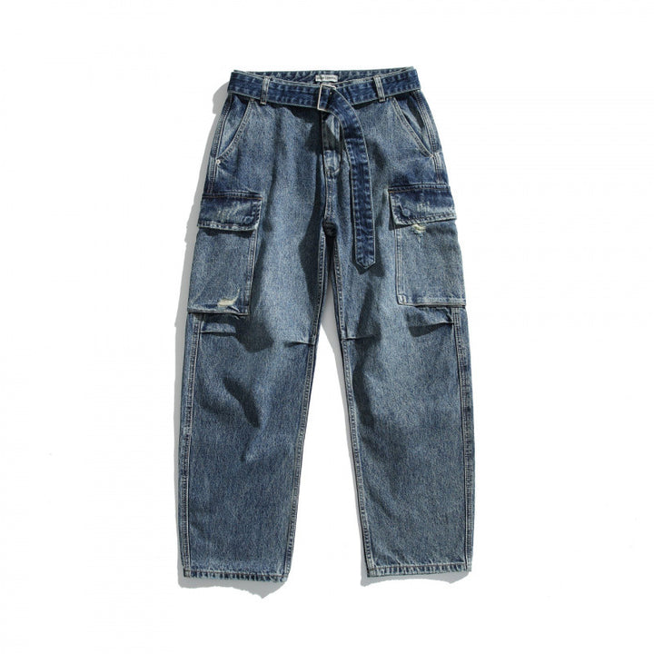 Damen Cargo-Jeans mit hohem Bund, weitem Relaxed-Fit und abnehmbarem Denim-Gürtel Drune