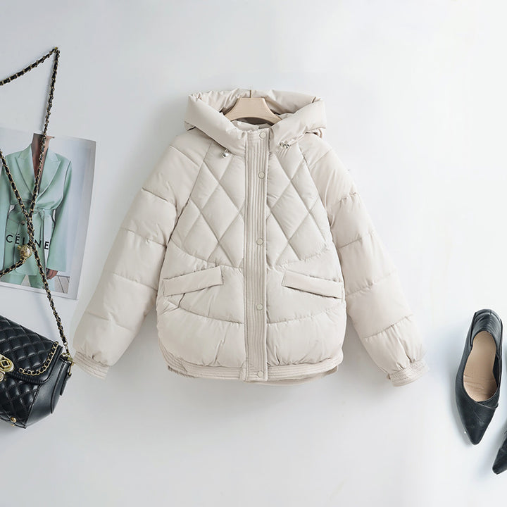 Damen nan gesteppte Kapuzen-Kurzjacke mit Karree-Steppung, geripptem Saum und verdeckter Druckknopfleiste Drune